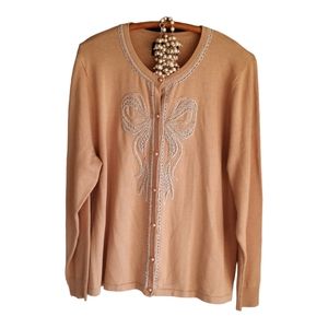 Vintage Bob Mackie Cardigan 50s Style Holiday Glass Beads Gorgeous XL